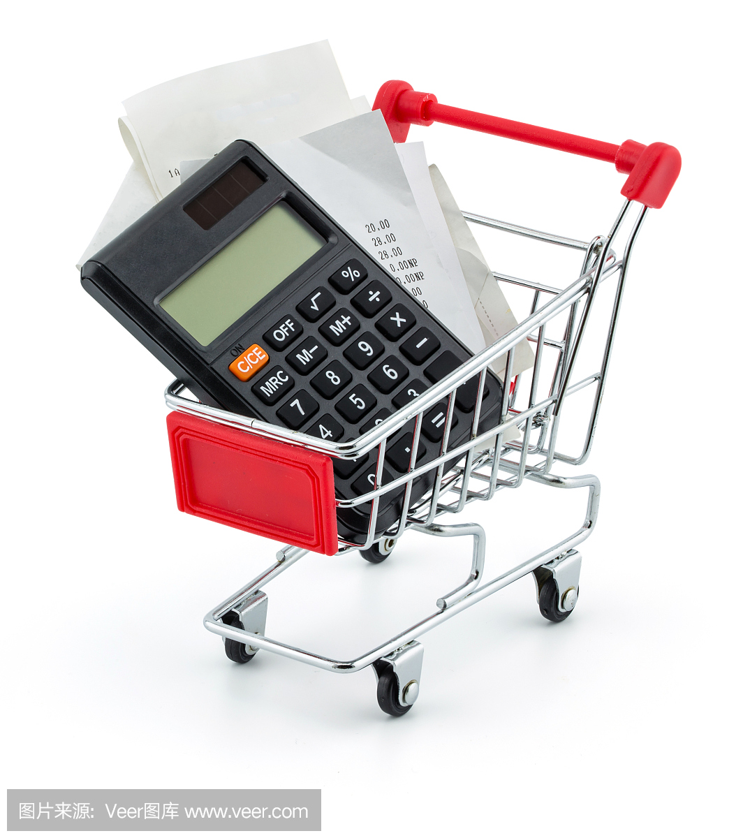 帶收據和計算器的購物車